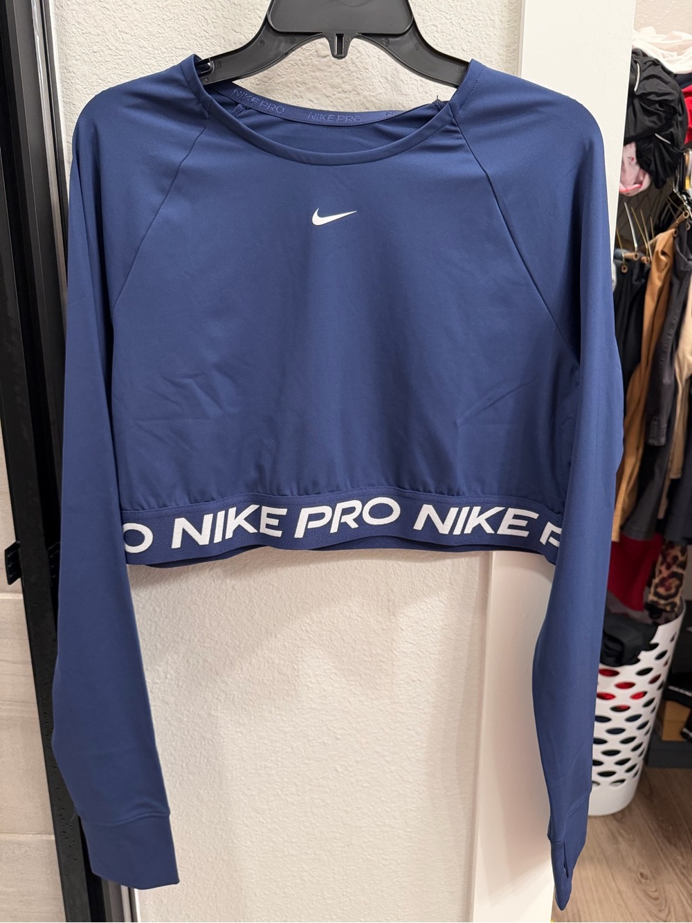 Nike Pro Long-Sleeve Cropped Workout Top - Navy Blue